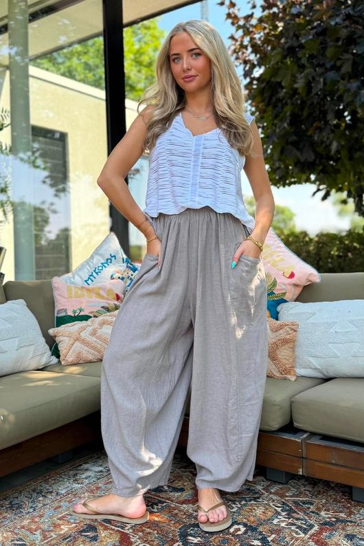 Sandbar Linen Blend Bloom Barrel Pant Mocha Due approx 1 week